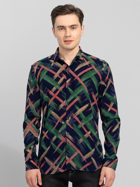 

Snitch Men Green Slim Fit Geometric Casual Shirt