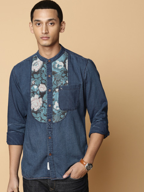 

Mr Bowerbird Men Blue Tailored Fit Printed Casual Shirt