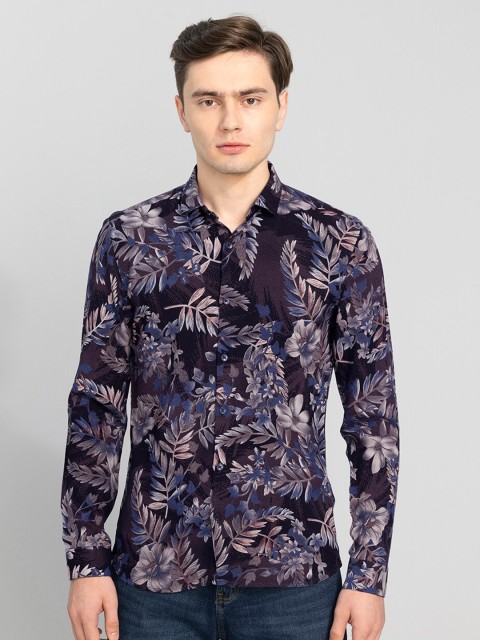 

Snitch Men Grey Slim Fit Floral Printed Rayon Casual Shirt
