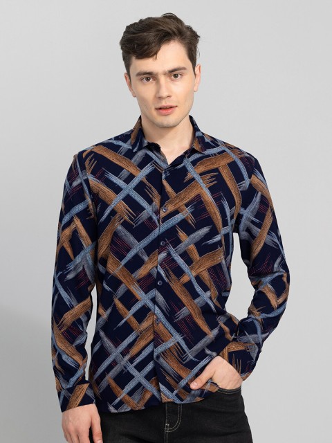 

Snitch Men Blue Slim Fit Printed Rayon Casual Shirt