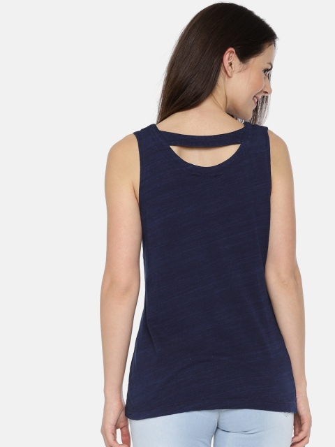 

ELLE Women Navy Solid Round Neck Styled Back Top, Navy blue