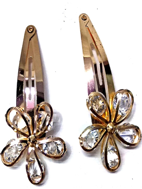 

Proplady Women 2 pc set Gold-Toned & White Embellished Tic Tac Hair Clip