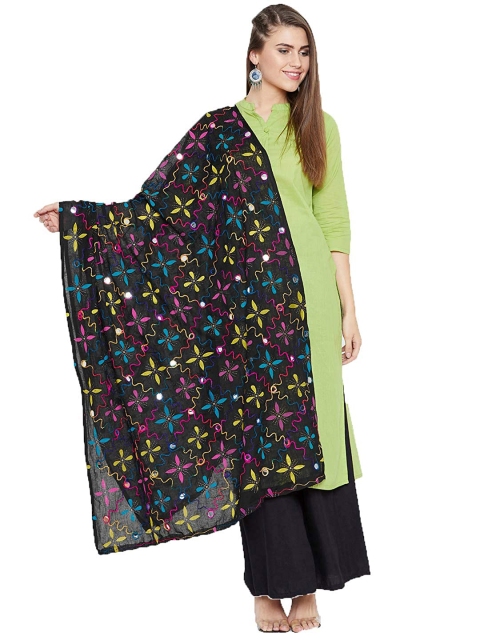 

Vastraa Fusion Black & Blue Ethnic Motifs Embroidered Pure Cotton Dupatta with Mirror Work