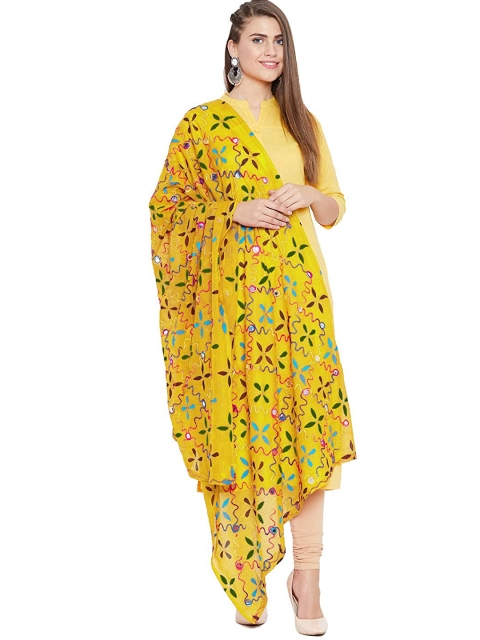 

Vastraa Fusion Yellow & Blue Ethnic Motifs Embroidered Pure Cotton Dupatta with Thread Work