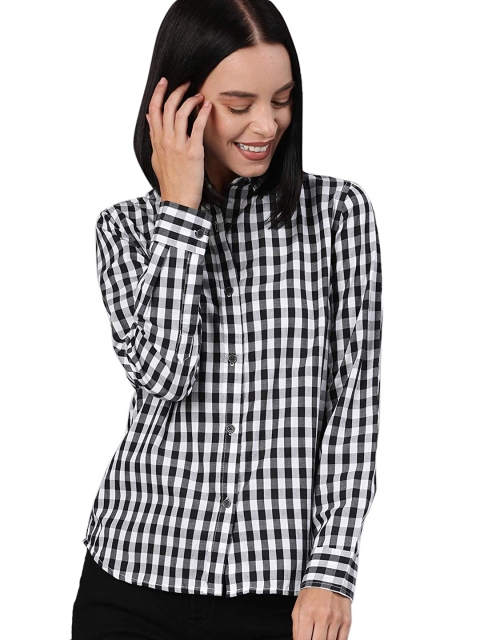 

Vastraa Fusion Women White Comfort Gingham Checks Pure Cotton Casual Shirt