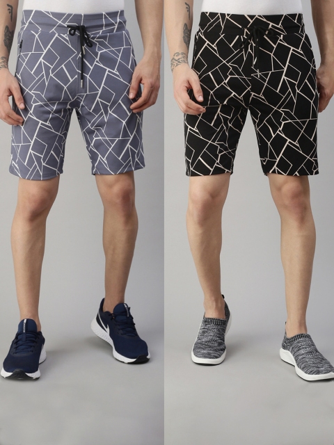 

PEPPYZONE Men Grey Printed Pack Of 2 Cotton Shorts