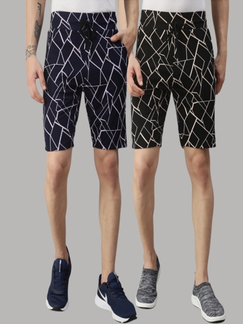 

PEPPYZONE Men Pack Of 2 Black & Blue Printed Shorts