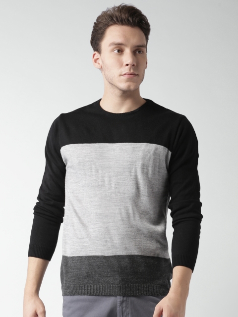 

Mast & Harbour Men Charcoal Grey & Black Colourblocked Sweater