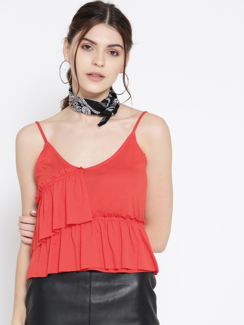 

MANGO Women Red Solid Layered A-Line Top