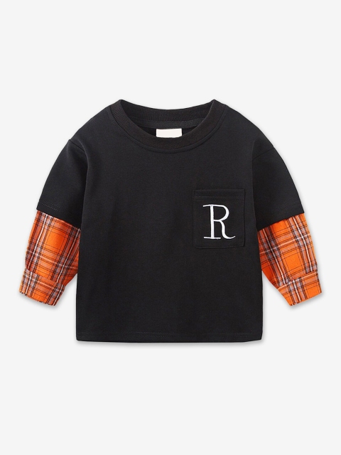 

Hopscotch Boys Black & Orange Typography Printed T-shirt
