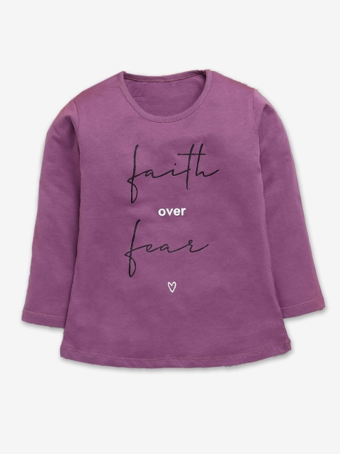 

Hopscotch Girls Purple Typography Printed T-shirt