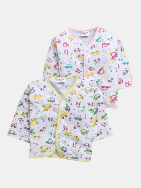 

Hopscotch Kids White & Yellow Set Of 2 Printed V-Neck T-shirt