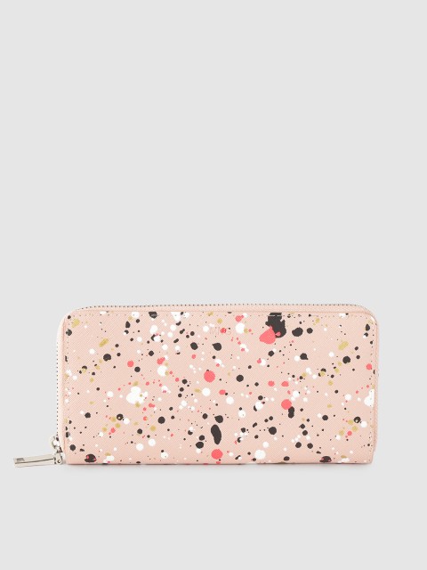 

MANGO Women Pink & Black Printed Zip Around Wallet