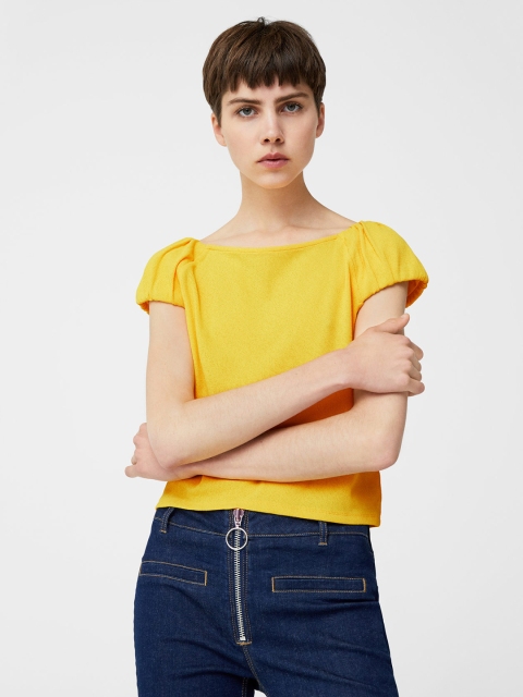 

MANGO Women Yellow Solid Regular Top