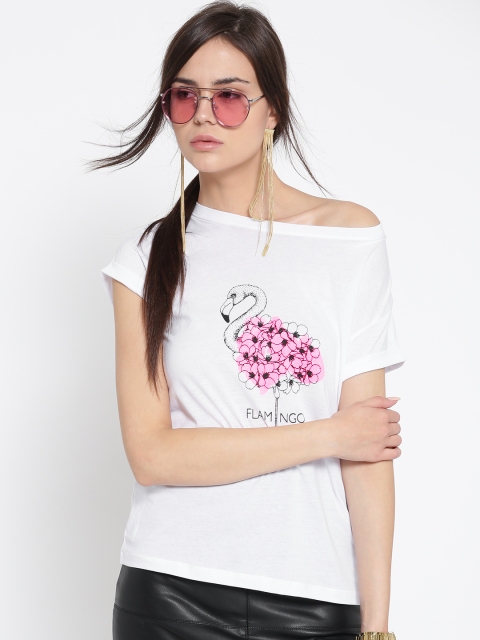 

MANGO Women White Printed Round Neck T-shirt