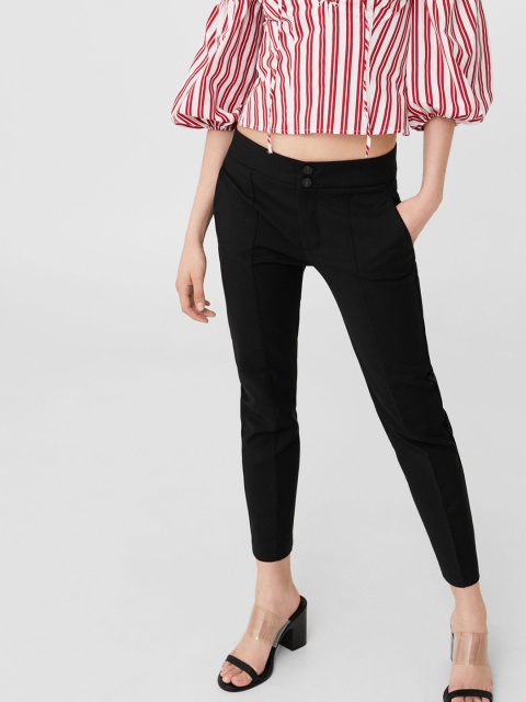 

MANGO Women Black Solid Smart Casual Ankle-Length Trousers