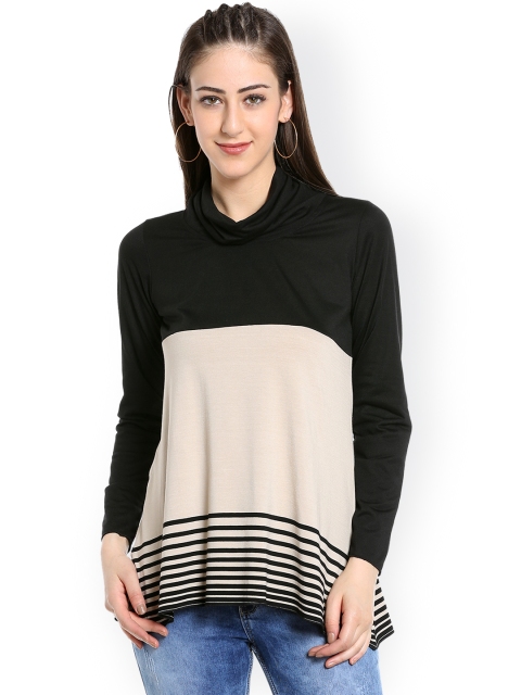

109F Women Beige & Black Striped Top