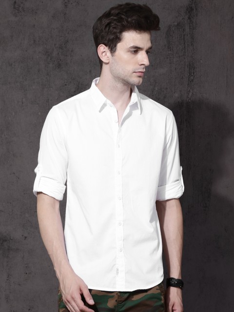 

Roadster Men White Slim Fit Solid Casual Shirt