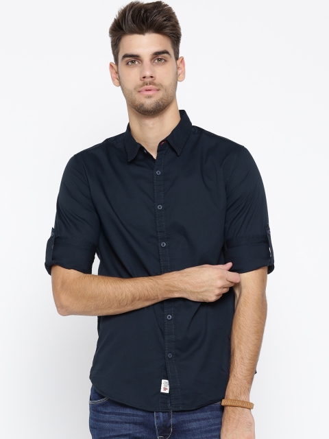 

Roadster Men Navy Solid Casual Shirt, Navy blue