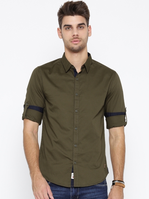 

Roadster Men Olive Green Solid Casual Shirt