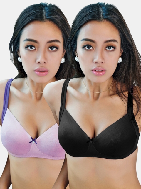 

Sonari Women Pack Of 2 Black & Purple Non Padded Regular Bra