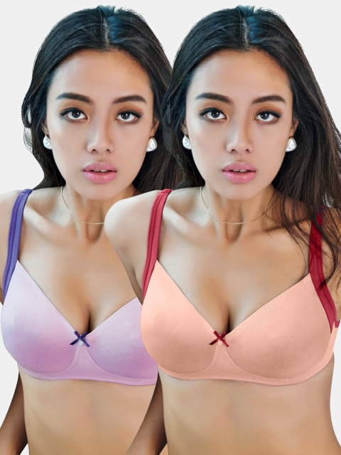 

Sonari Purple & Peach-Coloured Pack Of 2 Medium Coverage Everyday Non Wired