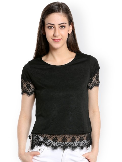 

109F Women Black Self Design Top