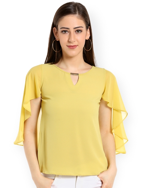

109F Women Yellow Solid Cape Top