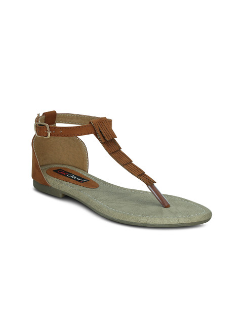 

Get Glamr Women Brown Solid Synthetic T-Strap Flats