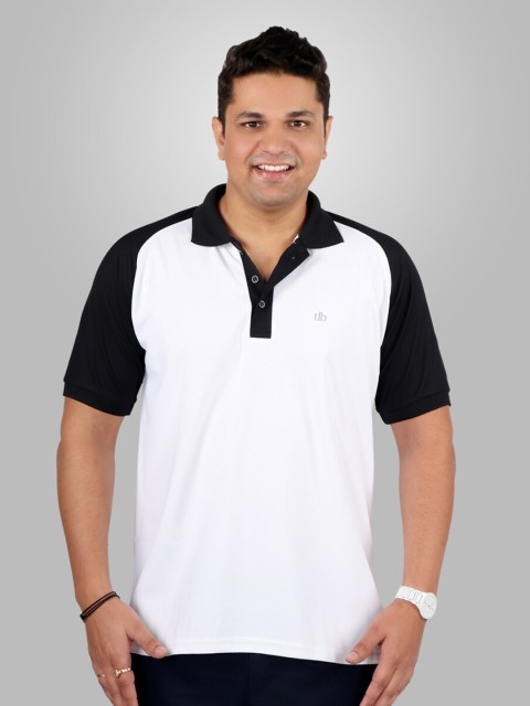 

The Label Bar Men White & Black Colourblocked Polo Collar T-shirt