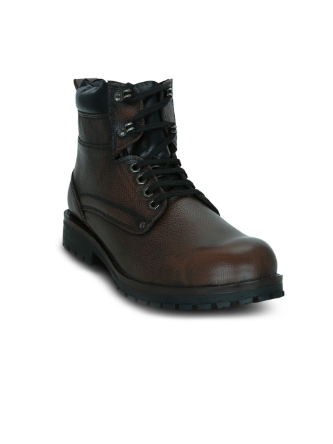 

Get Glamr Men Brown Solid Leather High-Top Flat Boots