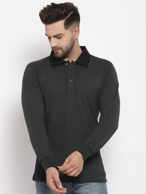 

Kalt Men Olive Green & Black Polo Collar T-shirt