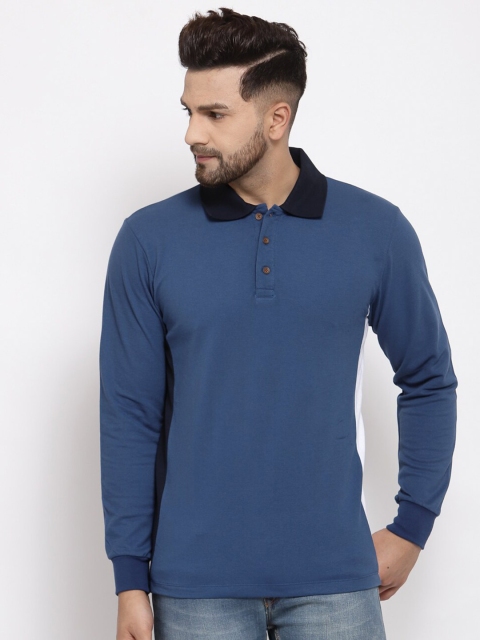 

Kalt Men Blue Polo Collar Full Sleeves T-shirt