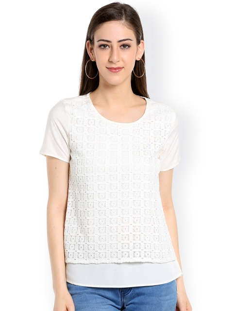 

109F Women White Layered Top with Lace Detail