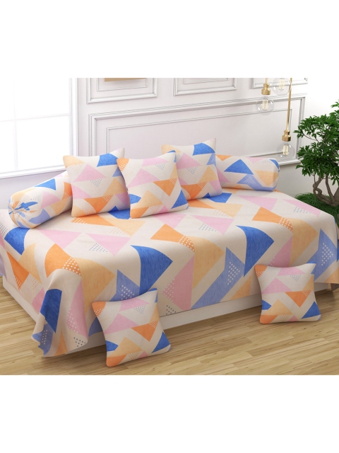 

Bajo's Set of 8 Pink & Blue Printed Diwan Set