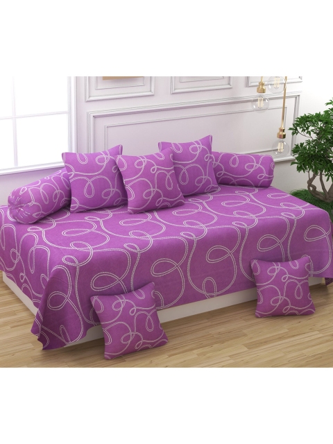 

Bajo's Set of 8 Purple & White Printed Cotton Diwan Set