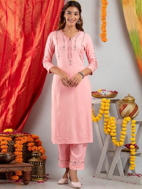 

SUTI Women Pink Embroidered Kurta with Trouser Set