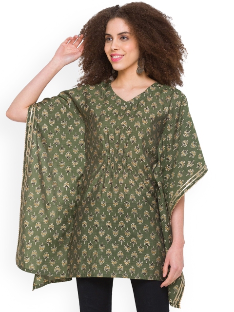 

TANKHI Green & Beige Modal Printed Kaftan Tunic