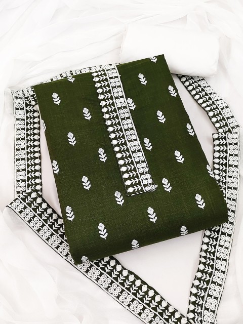 

KALINI Women Green & White Embroidered Unstitched Dress Material