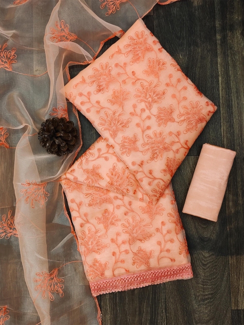 

KALINI Women Orange Embroidered Organza Unstitched Dress Material