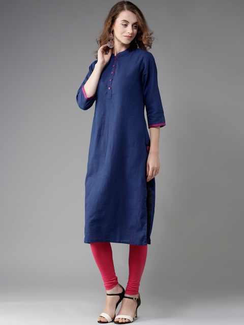 

HERE&NOW Women Blue Solid Straight Kurta