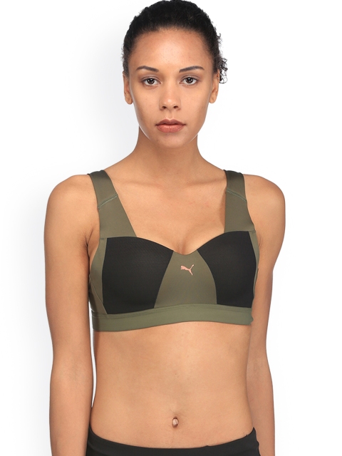 

Puma Olive Green & Black Non-Wired PWRSHAPE Control 3 Non Padded Sports Bra
