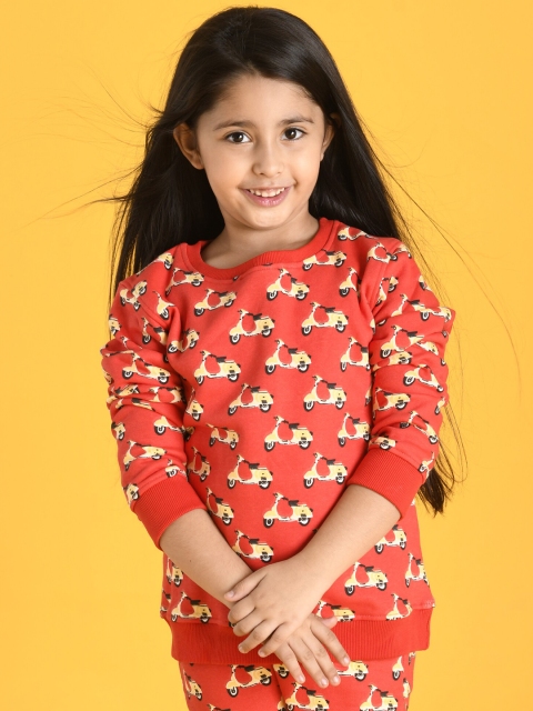 

Anthrilo Girls Red Graphic Printed Fleece Sweatshirt