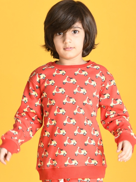 

Anthrilo Boys Red Printed Fleece Sweatshirt
