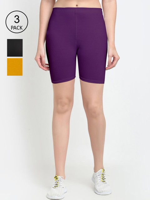 

GRACIT Set of 3 Women Purple, Yellow & Black Cycling Sports Shorts