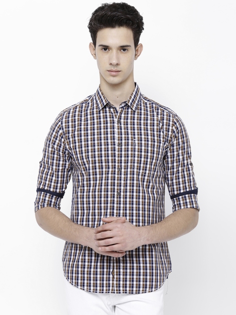 

LOCOMOTIVE Men Navy Blue & White Slim Fit Checked Casual Shirt