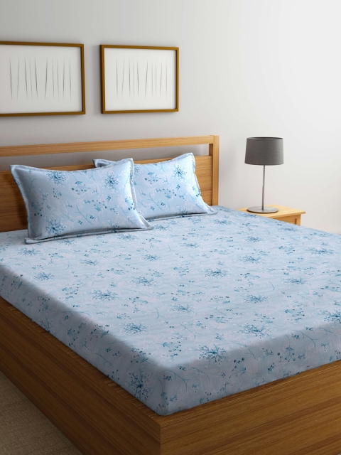 

BOMBAY DYEING Blue Floral 120 TC Cotton Queen Bedsheet with 2 Pillow Covers