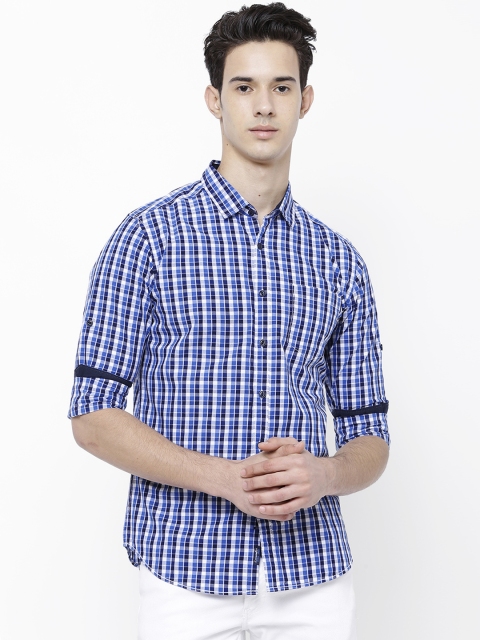 

LOCOMOTIVE Men Navy Blue & White Slim Fit Checked Casual Shirt