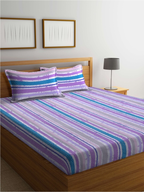 

BOMBAY DYEING Purple & White Striped 120 TC Cotton Queen Bedsheet with 2 Pillow Covers