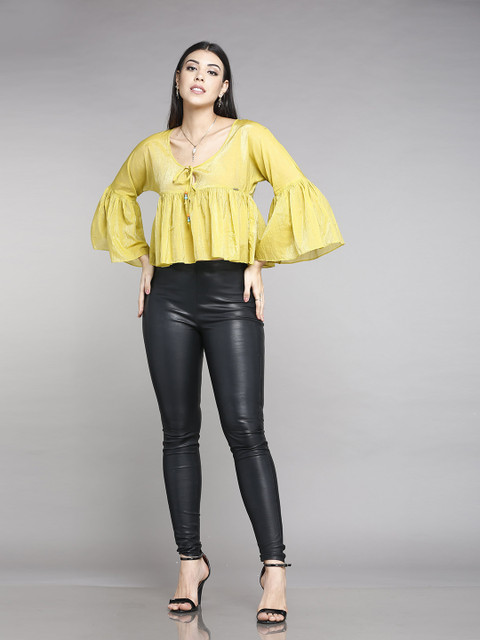 

MKOAL Yellow Solid Empire Crop Top